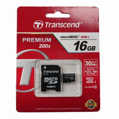 Thẻ nhớ Transcend microSDHC UHS-I 16GB 30MB/s kèm Adapter