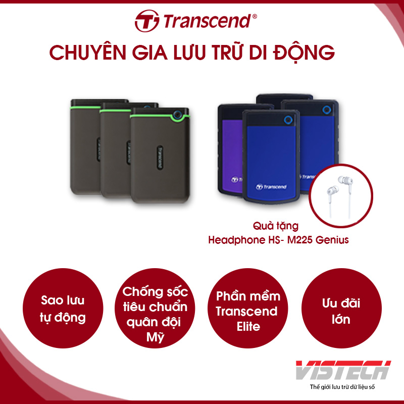 Mua Ổ Cứng Di Động Transcend - Nhận Ngay Tai Nghe Genius