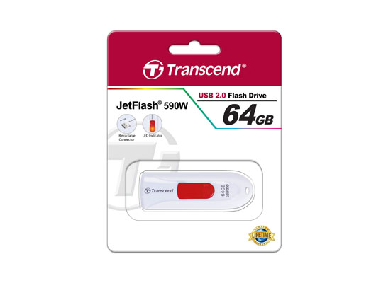 Transcend’s JetFlash 590 USB 2.0 Type A connectors Flash Drive 64 GB White Trắng