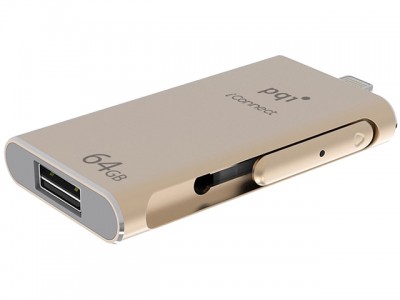 USB OTG PQI iConnect 64GB for iPod, iPad, iPhone - Gold
