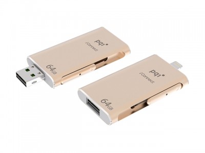 USB OTG PQI iConnect 64GB for iPod, iPad, iPhone - Gold