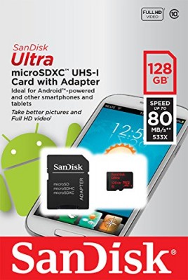 Thẻ nhớ SanDisk MicroSDHC Ultra 128GB, 80MB/s(kèm adapter) - SDSQUNC-128G-GN6MA