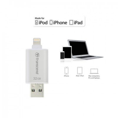 USB OTG 64 GB Mobile Storage for iOS Devices Transcend’s JetDrive™ Go 300 Silvers Apple MFi Certified Lightning & USB 3.1 Gen 1 Type A connectors flash drive