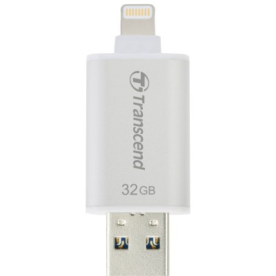 USB OTG 64 GB Mobile Storage for iOS Devices Transcend’s JetDrive™ Go 300 Silvers Apple MFi Certified Lightning & USB 3.1 Gen 1 Type A connectors flash drive