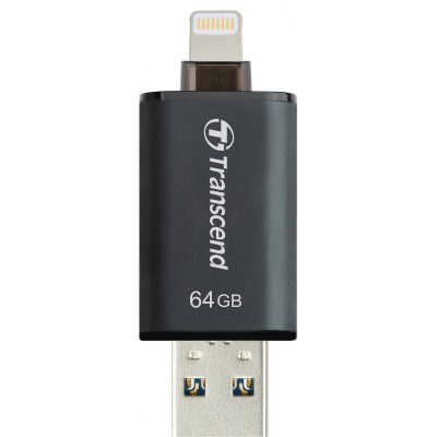 USB OTG 64 GB Mobile Storage for iOS Devices Transcend’s JetDrive™ Go 300 Black Apple MFi Certified Lightning & USB 3.1 Gen 1 Type A connectors flash drive