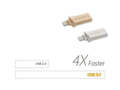 USB OTG 64 GB Mobile Storage for iOS Devices Transcend’s JetDrive™ Go 500 Silver Lightning & USB 3.1 Gen 1 Type A connectors flash drive