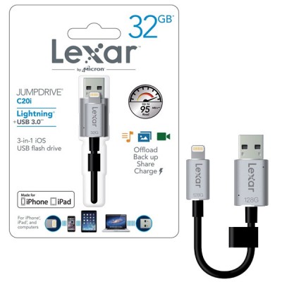 USB Lightning Lexar Jumpdriver C20i 32GB - LJDC20I-32GBBBAP iPhone, iPad