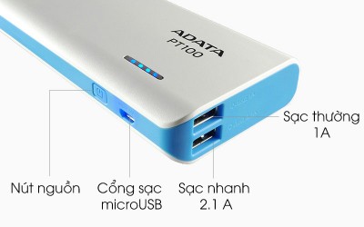 Pin sạc dự phòng ADATA PT100 10.000mAh 