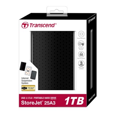 Transcend Storejet 25A3 1TB cho PC Classic StoreJet 25A3K Đen USB 3.0 