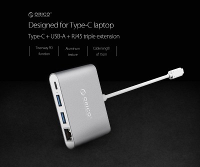 Đầu chuyển đổi Orico Type C sang 4 cổng LAN/Type C/2*USB 3.0 (RCR2A-GD)