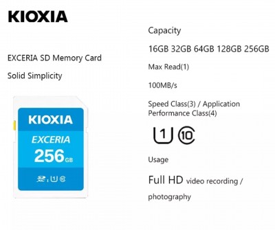 Thẻ nhớ MicroSD 256GB UHS-I C10 Kioxia Exceria 100MBs(Có Adapter)