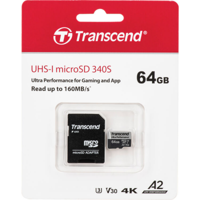 Thẻ nhớ Micro Transcend 64GB with adapter UHS-I U3 A2 Ultra Performance, R 160mb/s, W 125mb/s