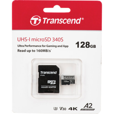 Thẻ nhớ Micro Transcend 128GB with adapter UHS-I U3 A2 Ultra Performance, R 160mb/s, W 125mb/s