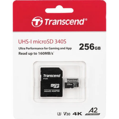Thẻ nhớ Micro Transcend 256GB with adapter UHS-I U3 A2 Ultra Performance, R 160mb/s, W 125mb/s