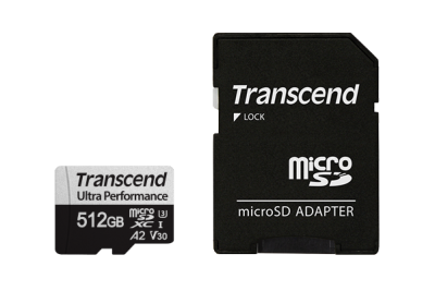 Thẻ nhớ Micro Transcend 512GB with adapter UHS-I U3 A2 Ultra Performance, R 160mb/s, W 125mb/s