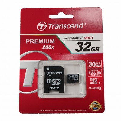 Thẻ nhớ MicroSDHC Transcend Class 10 32GB 30MB/s kèm Adapter