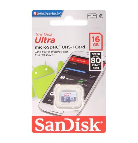 Thẻ nhớ SanDisk MicroSDHC Ultra 16GB, 80MB/s SDSQUNC-016G-GN6MA