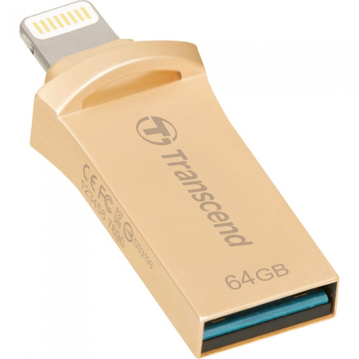 USB OTG 64 GB Mobile Storage for iOS Devices Transcend’s JetDrive™ Go 500 Gold Lightning & USB 3.1 Gen 1 Type A connectors flash drive