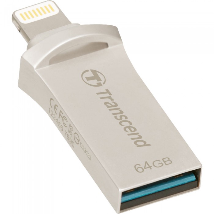 USB OTG 64 GB Mobile Storage for iOS Devices Transcend’s JetDrive™ Go 500 Silver Lightning & USB 3.1 Gen 1 Type A connectors flash drive