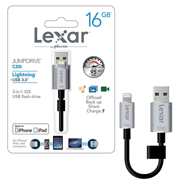 USB Lightning Lexar Jumpdriver C20i 16GB - LJDC20I-16GB iPhone, iPad