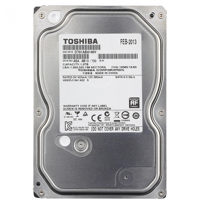 Ổ cứng HDD Toshiba 1TB 3.5" SATA3 5700rpm 32MB AV HDD - DT01ABA100V