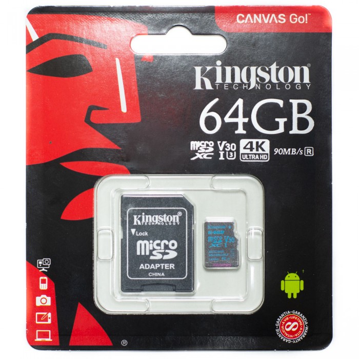 Thẻ microSD Canvas Go của Kingston 64GB kèm Adapter