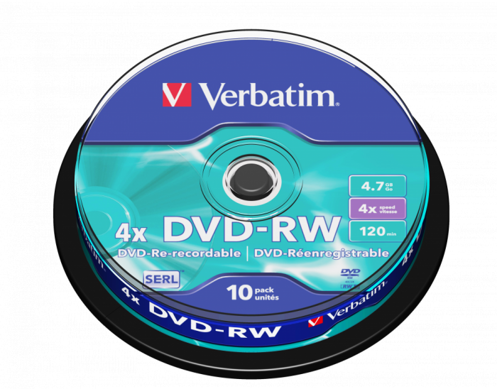 Đĩa Verbatim DVD-RW 4.74.7GB 10pk Spindle 4x Branded Rewritable Media Disc DVD 43552 