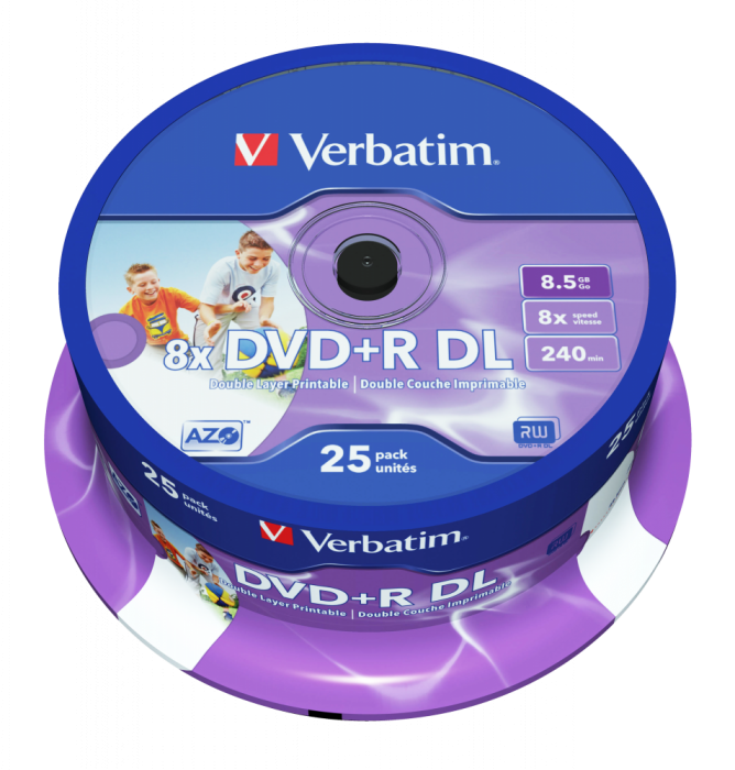 Đĩa Verbatim DVD+R DL 8.5GB 8X White Wide U 25pk Spindle