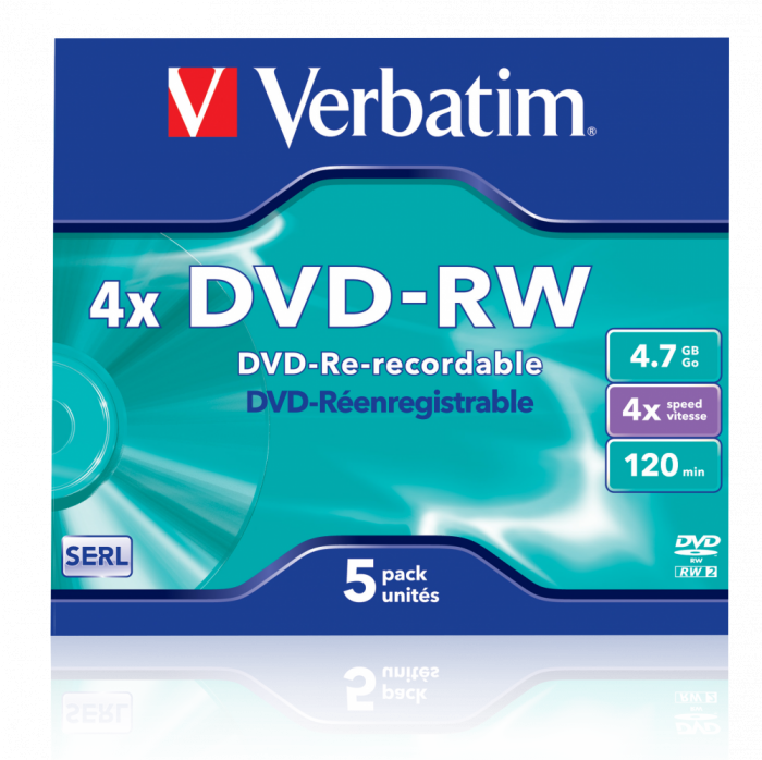 Đĩa Verbatim DVD-RW 4.7GB 4X 5pk JC