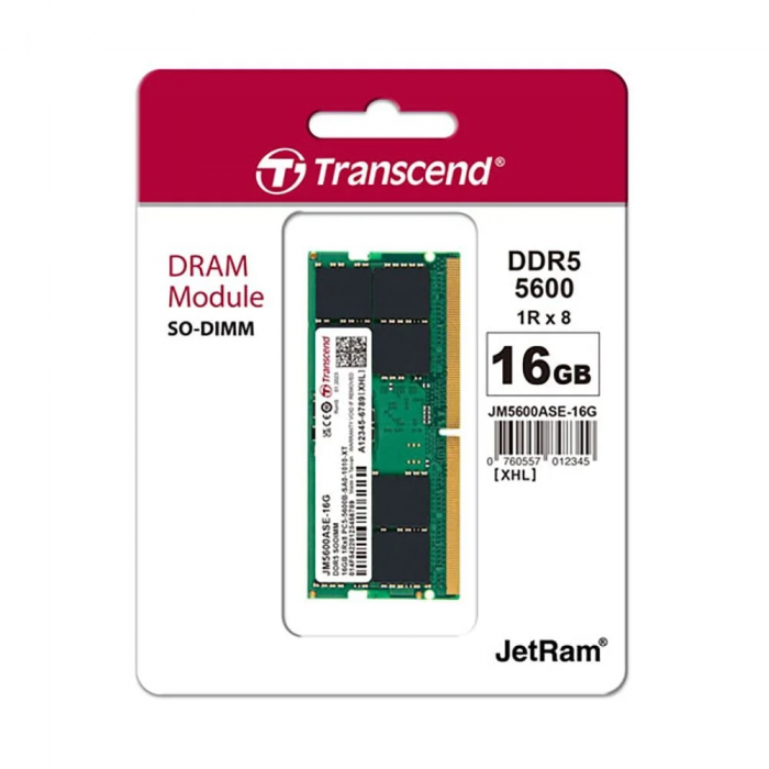 Thanh ram dùng cho Laptop hiệu Transcend, 16GB JM DDR5 5600 SO-DIMM 1Rx8 2Gx8 CL46 1.1V
