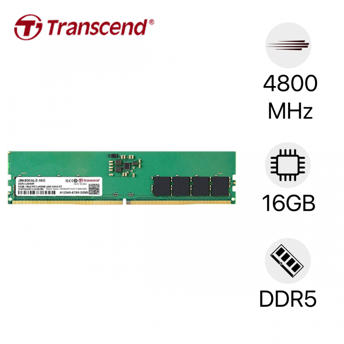 Thanh ram dùng cho PC hiệu Transcend JM4800ALE-16G, 16GB JM DDR5 4800 U-DIMM 1Rx8 2Gx8 CL40 1.1V Thanh ram dùng cho PC hiệu Transcend JM4800ALE-16G, 16GB JM DDR5 4800 U-DIMM 1Rx8 2Gx8 CL40 1.1V