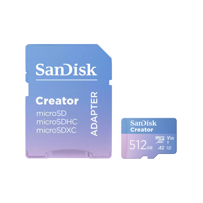 Thẻ nhớ Sandisk Extreme uSD 512G,190/130MB/s,C10,UHS-I,U3,V30,A2,RPD2,Creator Card+Adapter,N/JC,4x6 Blister,Global _ SDSQXAV-512G-GN6MS