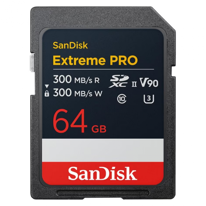 Thẻ SD SanDisk 64G Extreme Pro SDXC, 300MB/s R,300MB/s W,V90,C10,UHS-II,U3,RPD2,4x6 