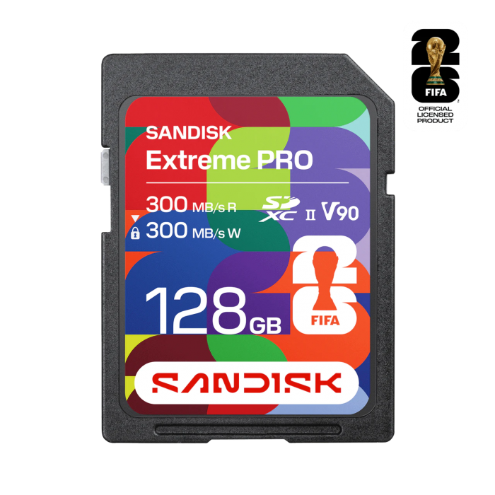 Thẻ nhớ SanDisk® FIFA 2026 UHS-II Card, 128GB, 300MB/s R; 300MB/s W, IP68; 6-Meter drop_SDSDXDM-128G-GN4IH